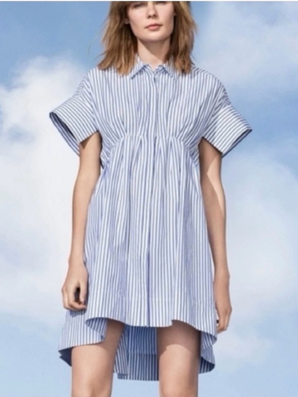 Striped Blue Shirt Dress - Lightweight Summer Tunic